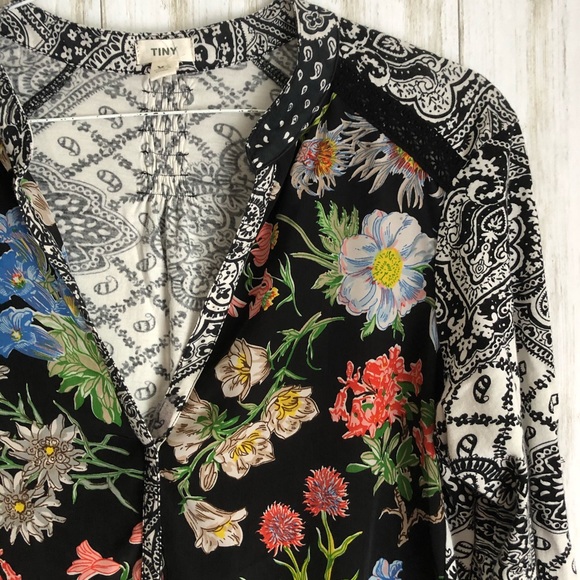 anthropologie tiny Black Floral Paisley Lacona Top - Picture 3 of 8